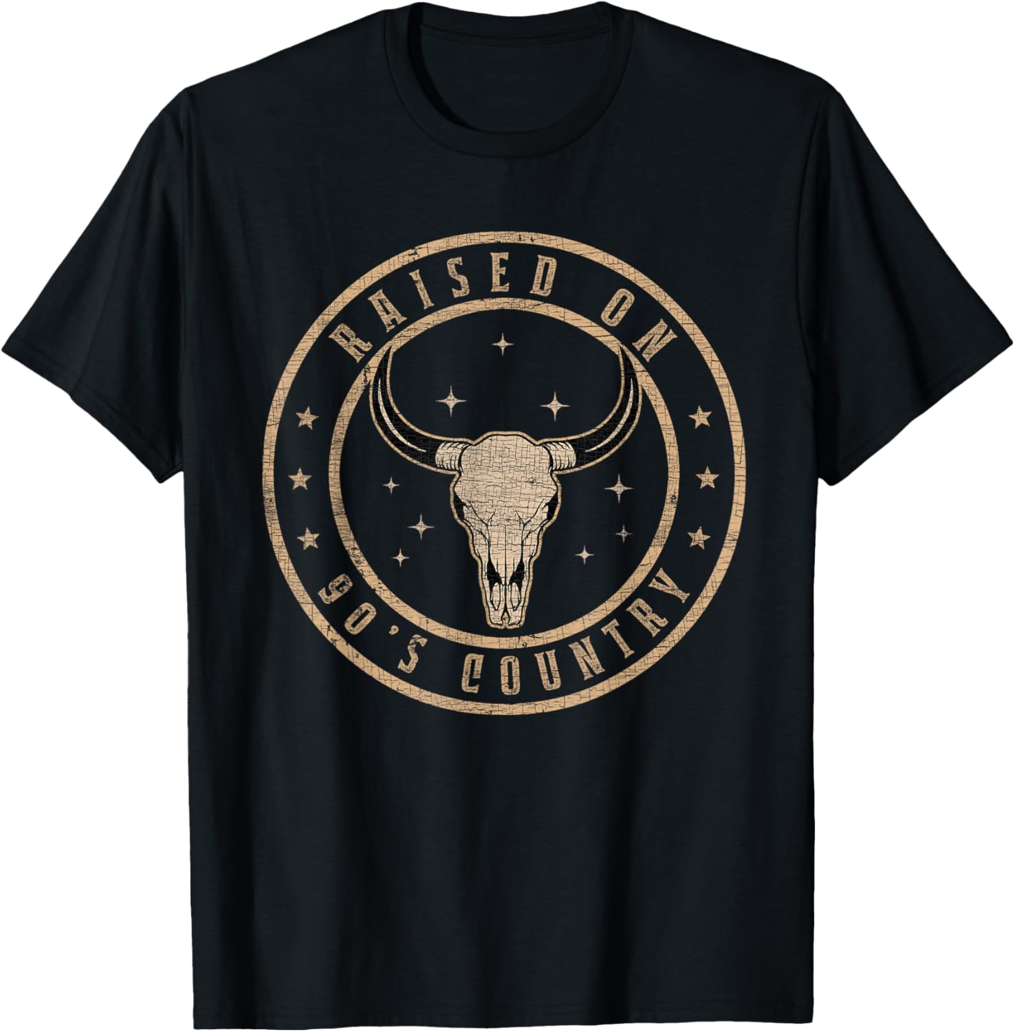 Raised On 90's Country Vintage Bull Skull Western Country T-Shirt - T-Shirt | Black