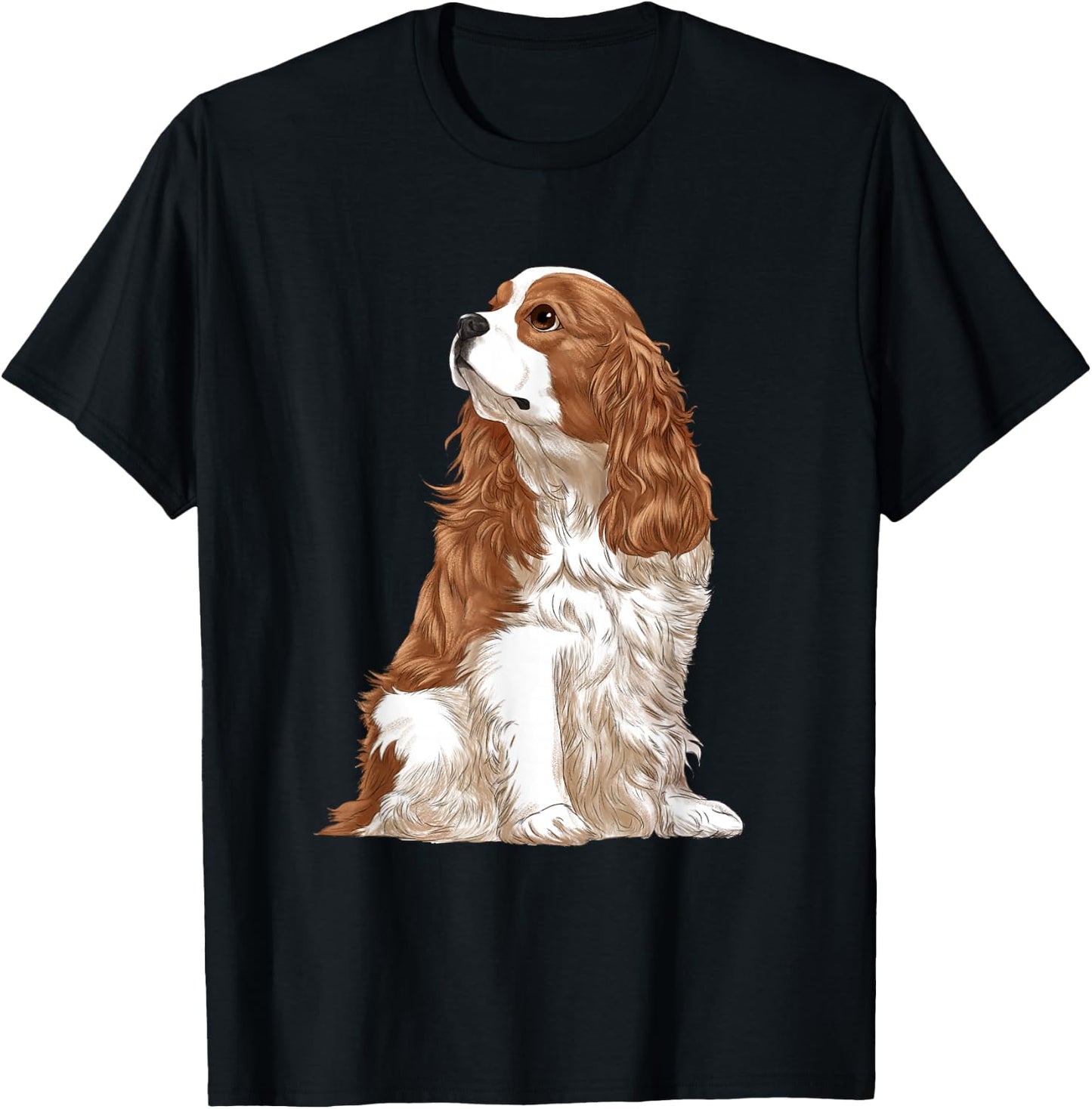 Sitting Dog Blenheim Cavalier King Charles Spaniel T-Shirt - T-Shirt | Black