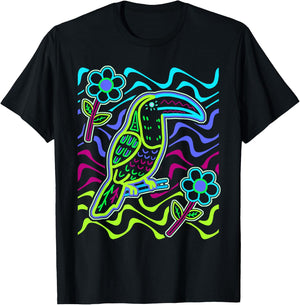 Toucan Bird Aracari Toucanet Mola Art by Panama Kuna Tribe T-Shirt - T-Shirt | Black