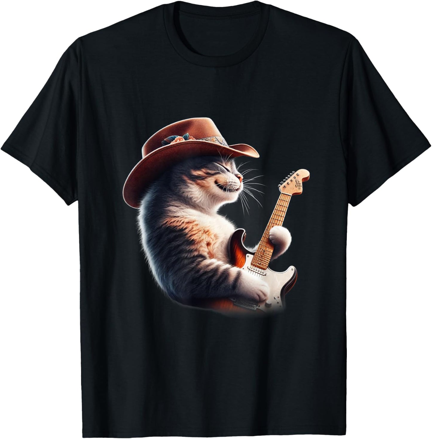 Cat Playing Guitar - Funny Rock Music Guitar Cat Men Women Kids T-Shirt - T-Shirt | Black