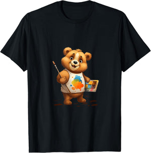 Bear Artist Painter Brush Palette Painting T-Shirt - T-Shirt | Black