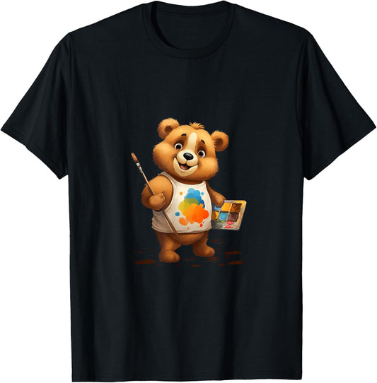 Bear Artist Painter Brush Palette Painting T-Shirt - T-Shirt | Black
