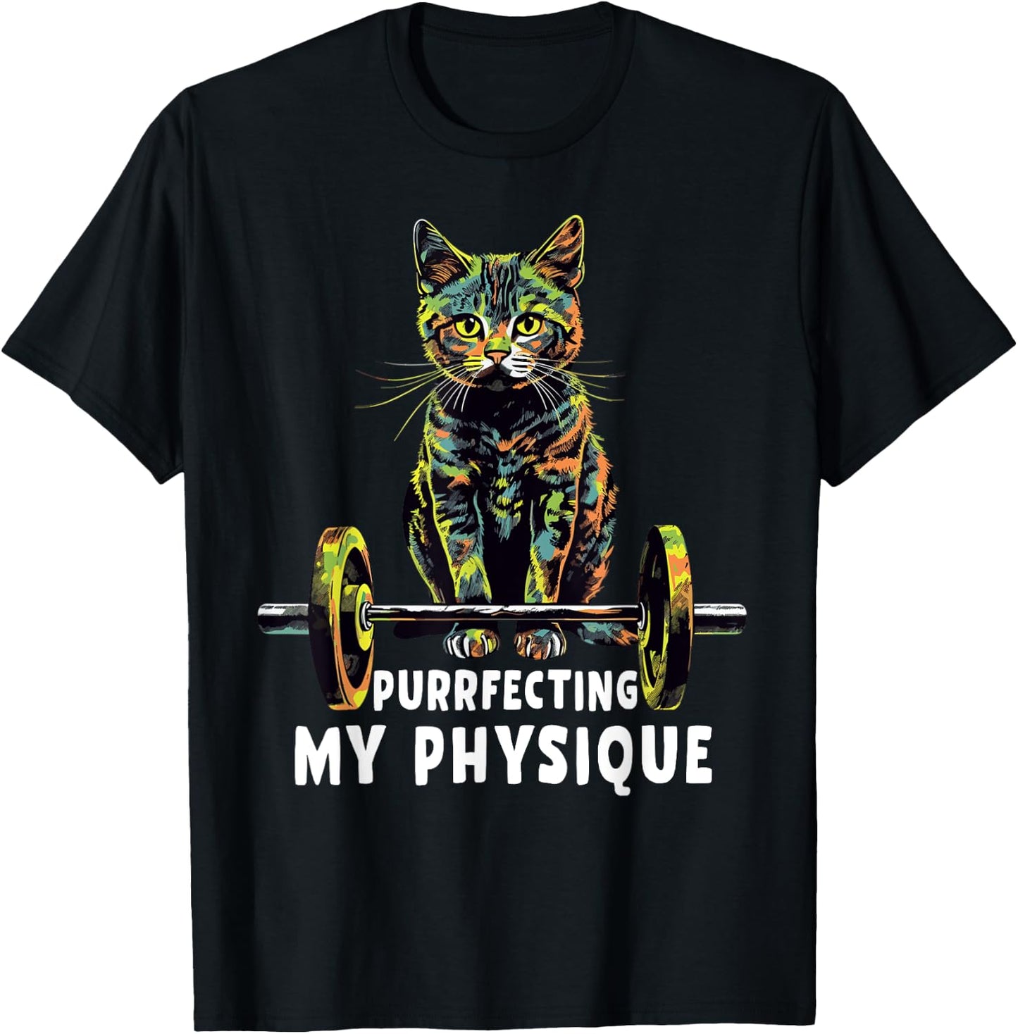 Gym, Workout or Fitness Gift Funny Cat in a Gym Men Women T-Shirt - T-Shirt | Black