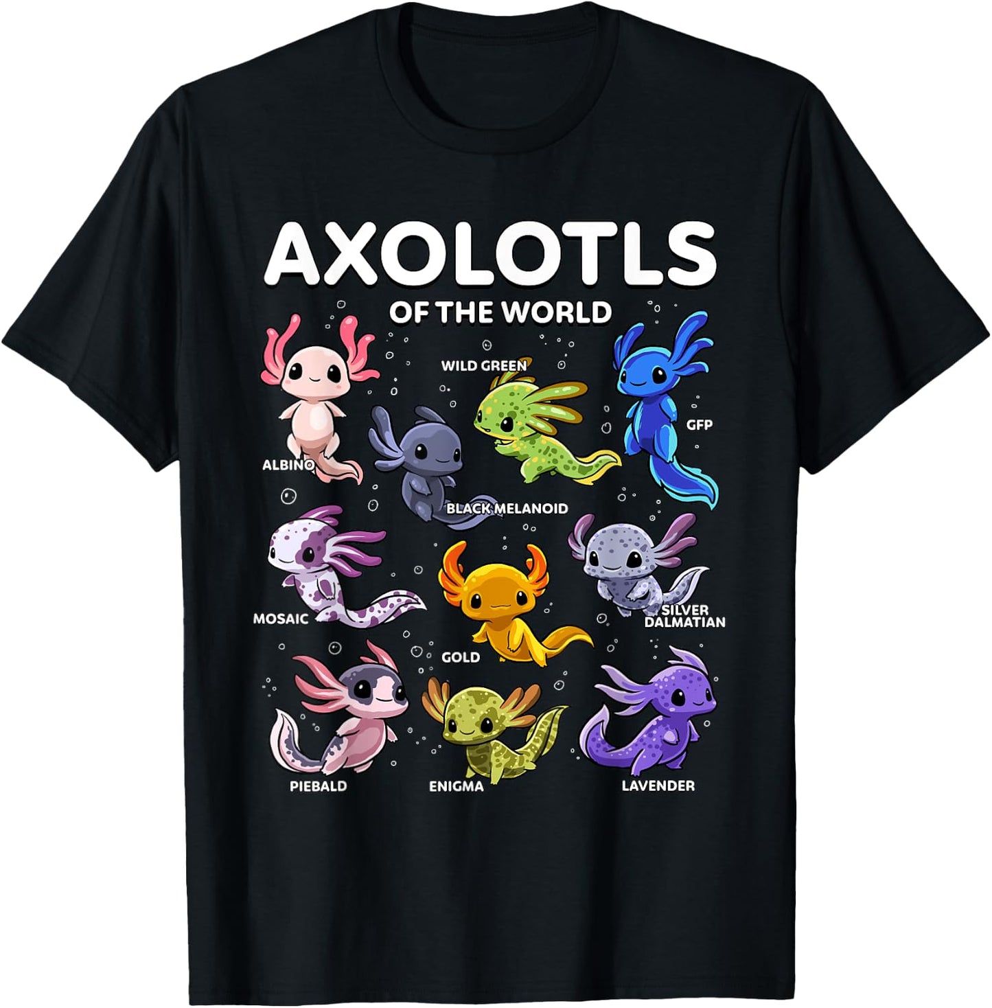 Axolotl Shirt Kawaii Axolotls of the World Axolotl Animals T-Shirt - T-Shirt | Black