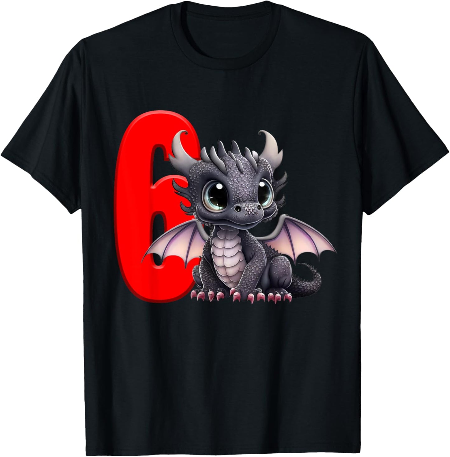6th Birthday Shirt Dragon Party Birthday Boy Red Kids Six 6 T-Shirt - T-Shirt | Black