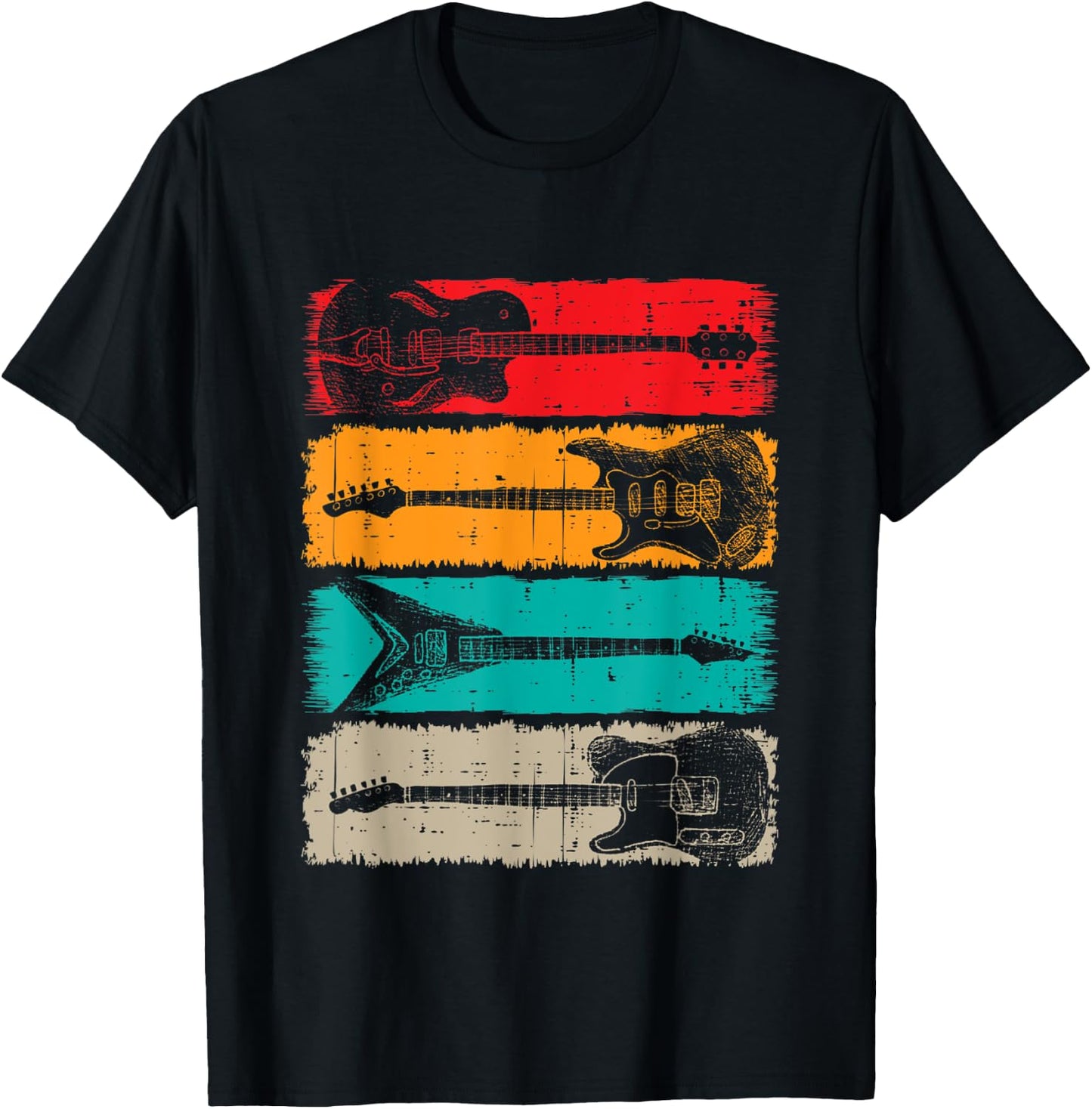 Retro Guitar Men Women Kids Music Band Vintage Guitarist T-Shirt - T-Shirt | Black