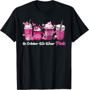In October We Wear Pink Coffee Latte Breast Cancer Awareness T-Shirt - T-Shirt | Black