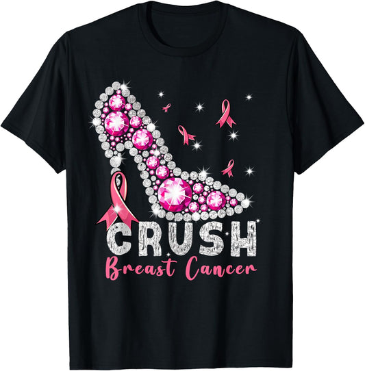 Crush Breast Cancer Awareness High Heels Pink Ribbon Cute T-Shirt - T-Shirt | Black