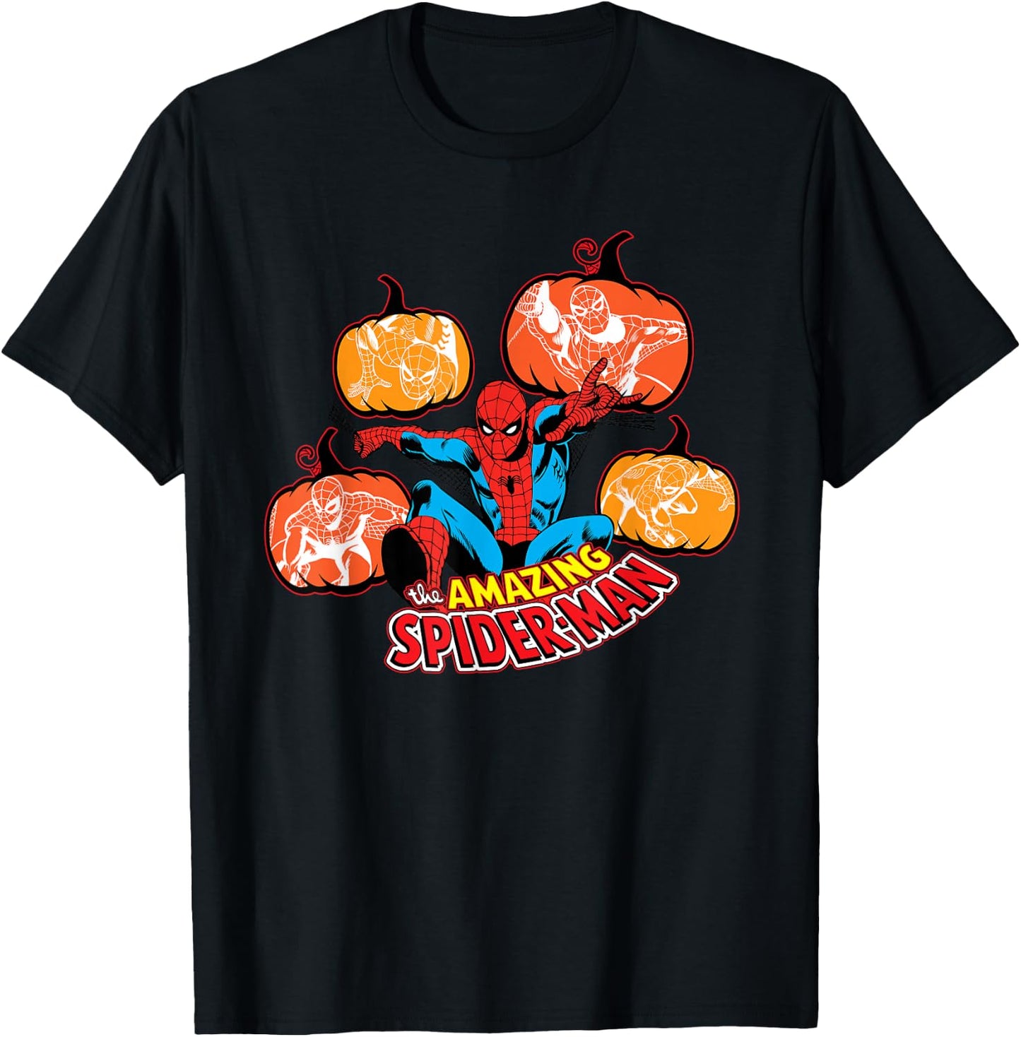 Marvel Amazing Spider-Man Halloween Fall Pumpkins Comic Art T-Shirt - T-Shirt | Black