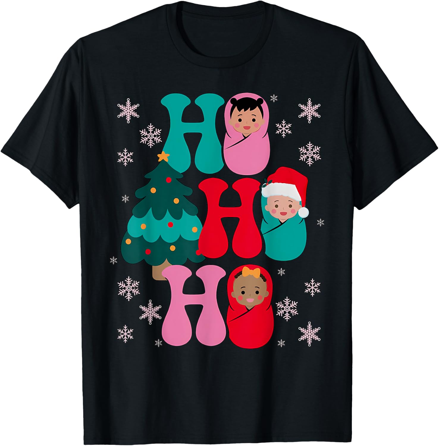 Ho Ho Ho Labor and Delivery Nurse Christmas Mother Baby T-Shirt - T-Shirt | Black