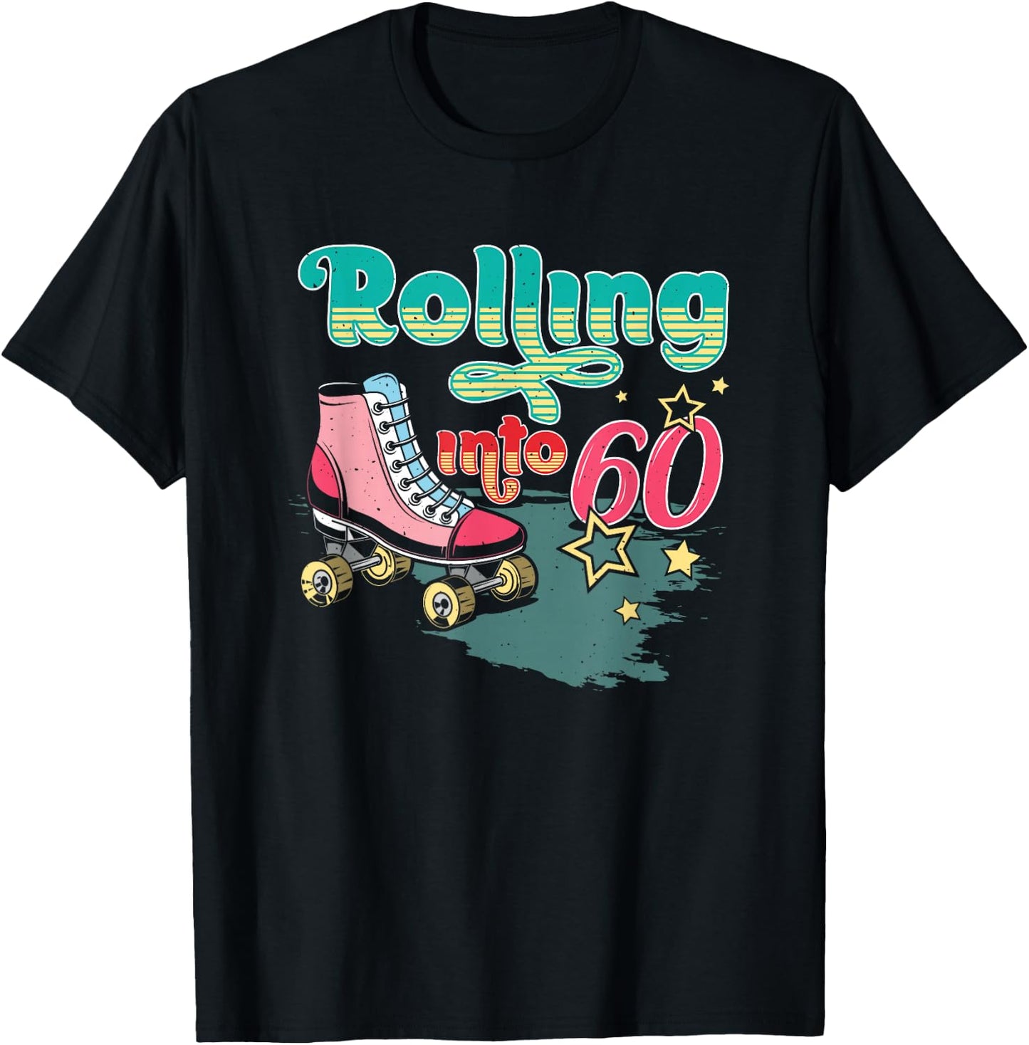 Rolling Into 60 Birthday Retro Roller Skating Roller Skater T-Shirt - T-Shirt | Black