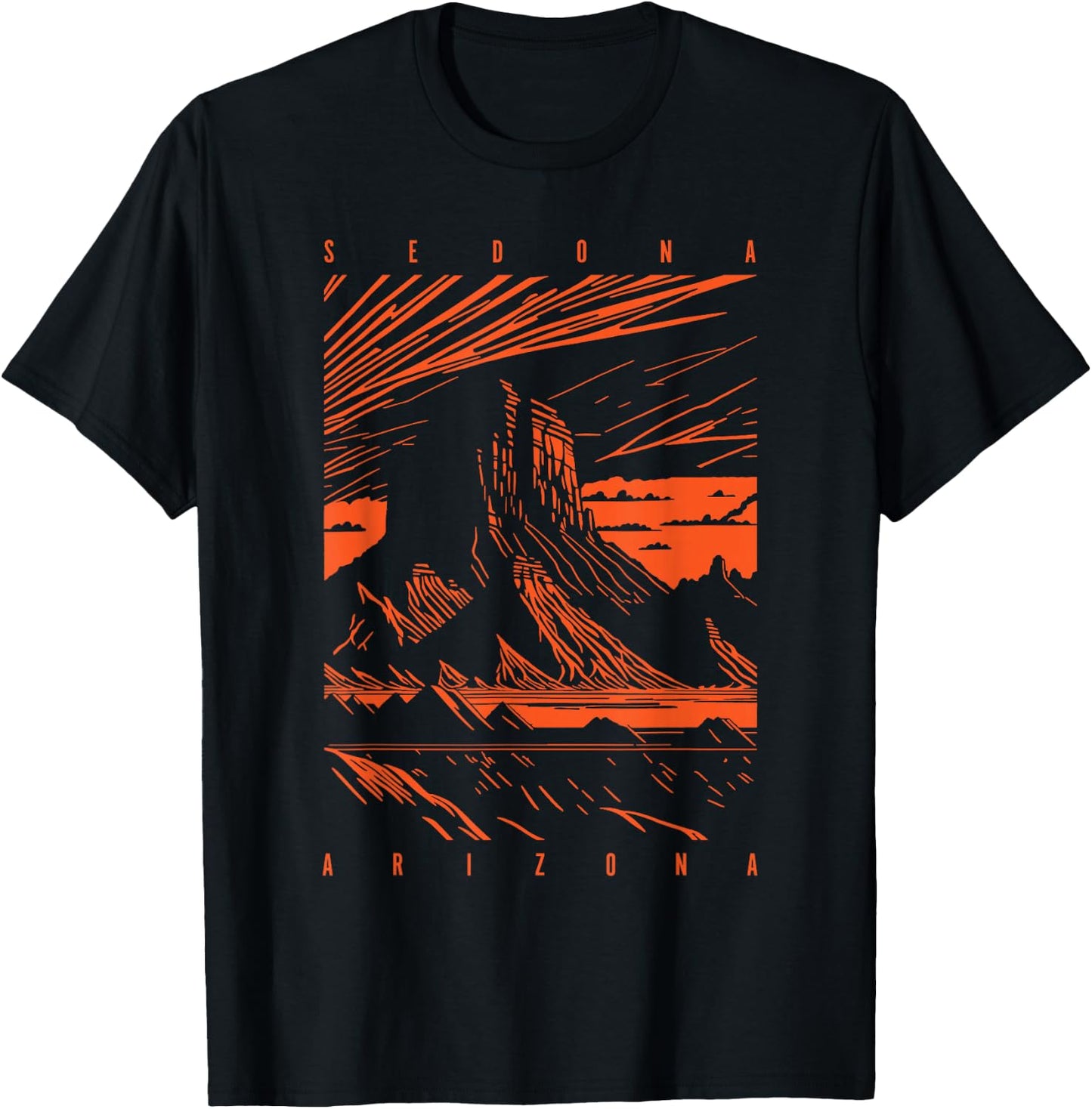 Sedona Arizona Retro Sunset Scenic Red Rocks Butte Design T-Shirt - T-Shirt | Black