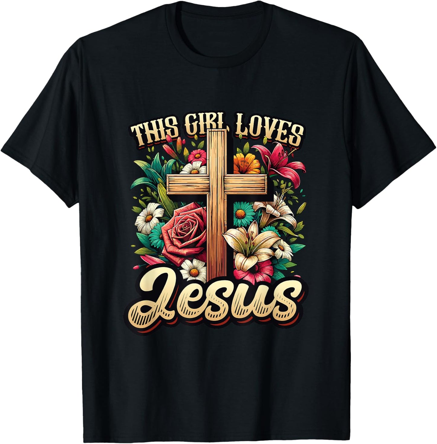 This Girl Loves Jesus Cute Christian Girl Jesus T-Shirt - T-Shirt | Black