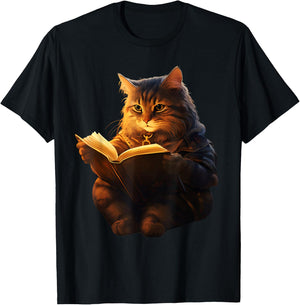 Funny Cats Reading A book graphic Cat Kitten Lovers T-Shirt - T-Shirt | Black