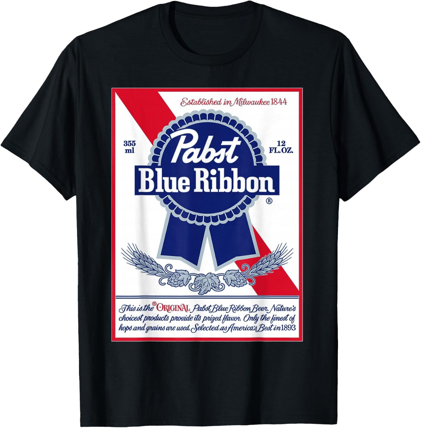 Pabst Fashion Label - Vintage Blue Ribbon Artwork T-Shirt - T-Shirt | Black