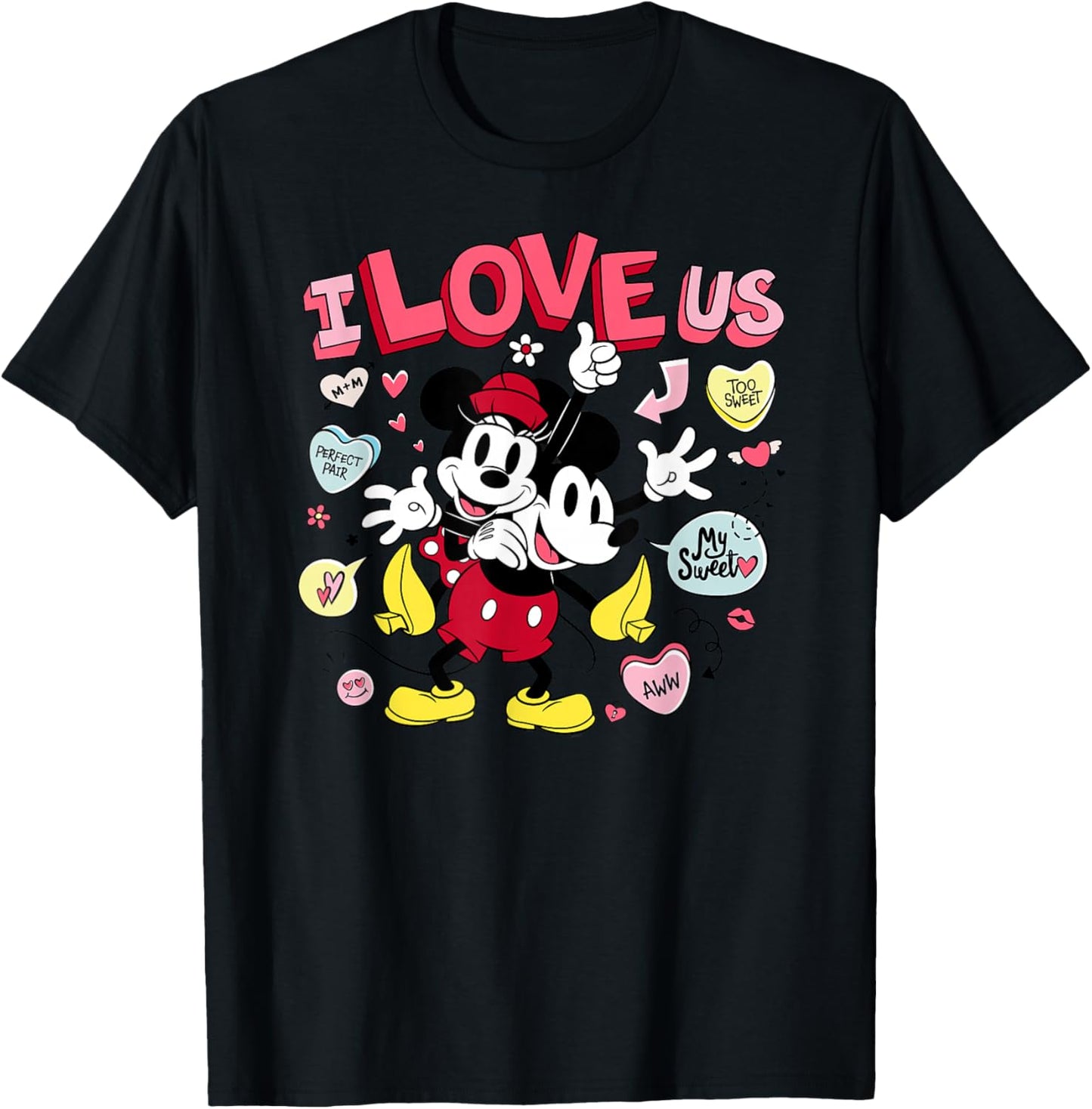 Disney Mickey & Minnie I Love Us Valentine's Day Retro T-Shirt - T-Shirt | Black