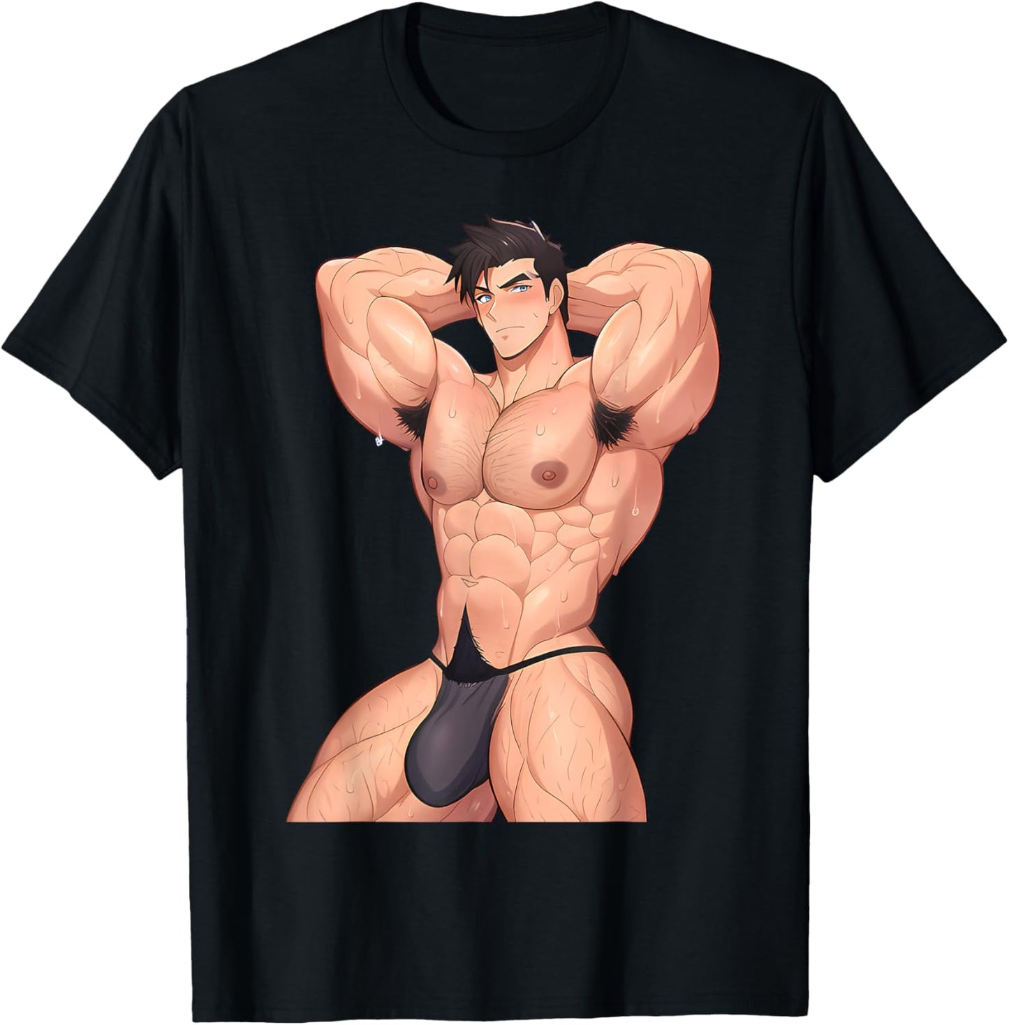 Bara Tiddies Barazoku Sexy Gay Male Art Erotic Bulge Yaoi T-Shirt - T-Shirt | Black