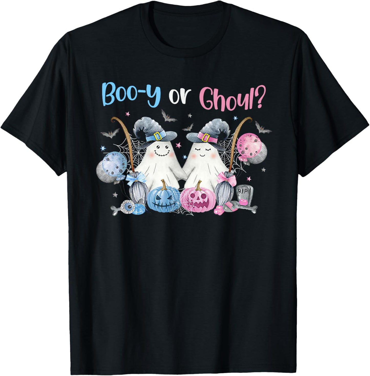 Cute Spooky Witch Ghost Boo-y or Ghoul Gender Reveal T-Shirt - T-Shirt | Black