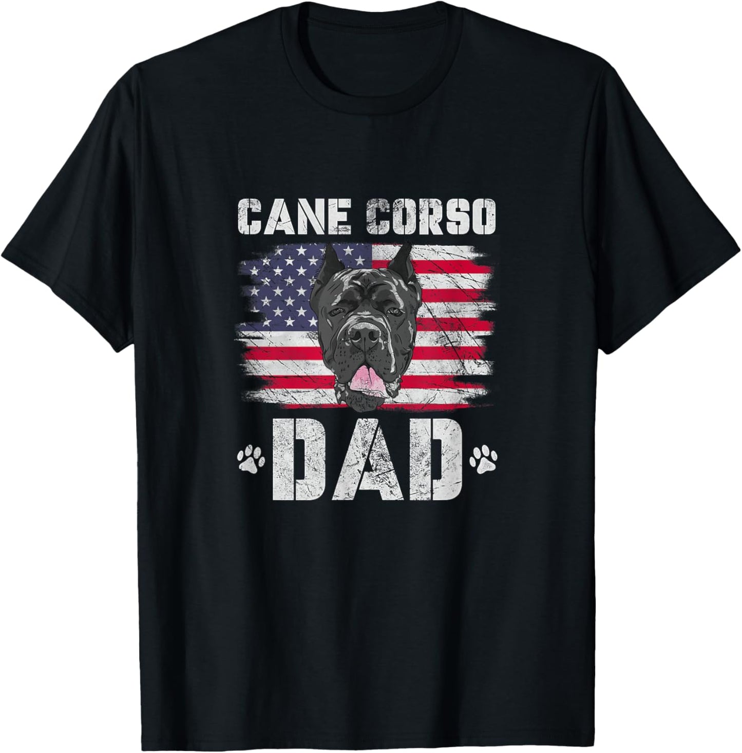Cane Corso Dad USA American Flag 4th of July Distressed T-Shirt - T-Shirt | Black