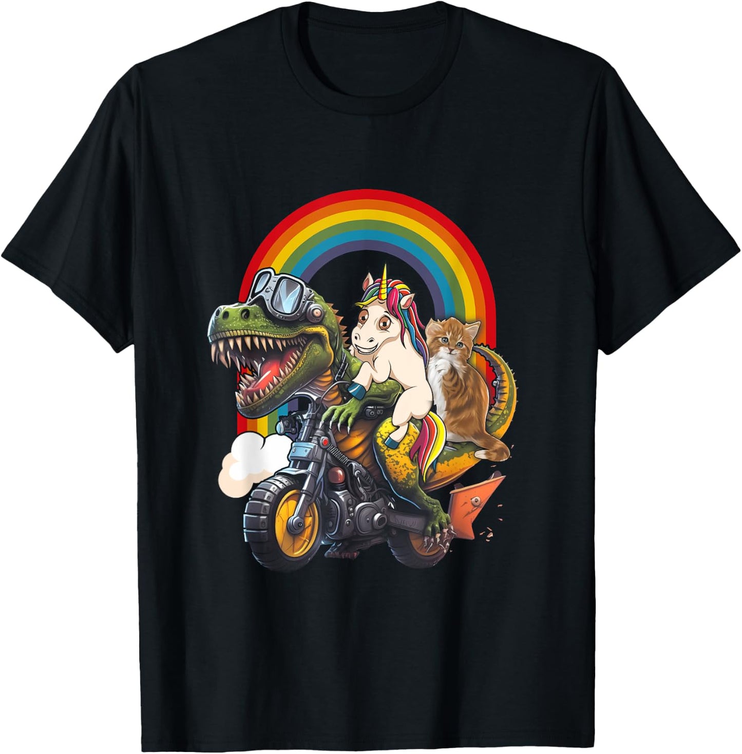 Rainbow Cat Unicorn Dinosaur T Rex Kitten Lover Space Galaxy T-Shirt - T-Shirt | Black