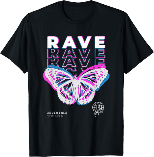 Rave Butterfly Techno Hardtechno Raving T-Shirt - T-Shirt | Black
