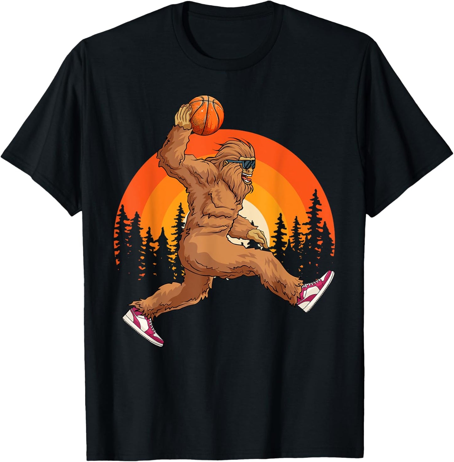 Bigfoot Basketball Vintage Retro Baller Sasquatch Big Foot T-Shirt - T-Shirt | Black