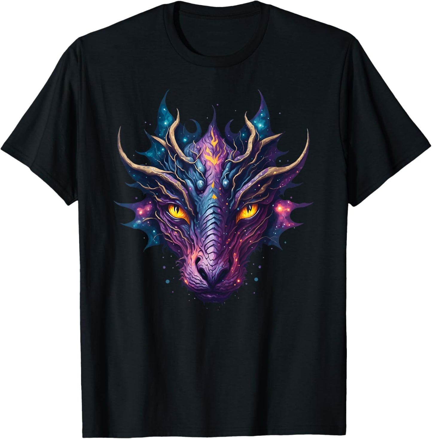 Galaxy Dragon Face Portrait Mythical Creature Graphic T-Shirt - T-Shirt | Black