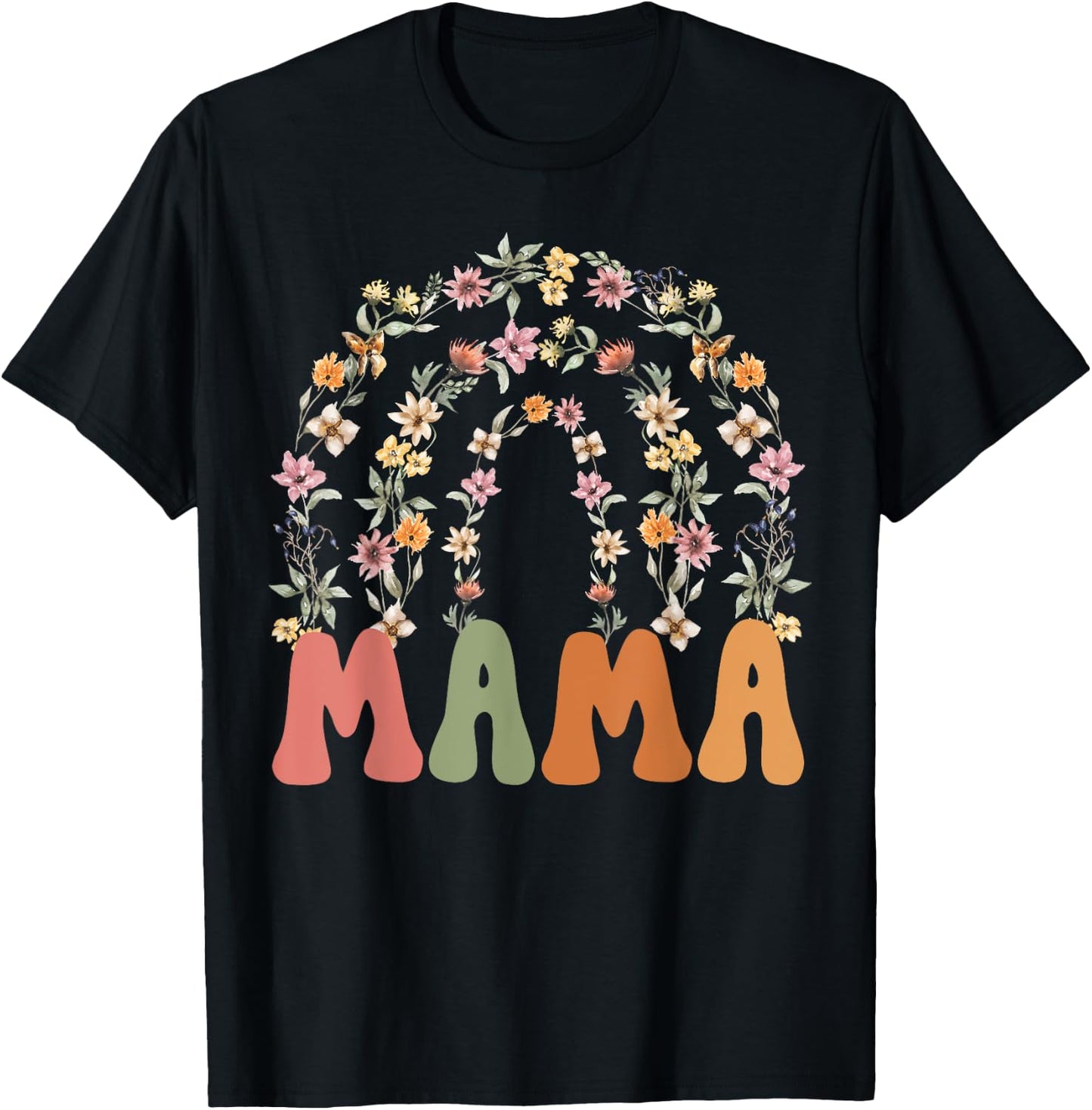 Retro Wildflower Mother's Day Floral Rainbow Mama T-Shirt - T-Shirt | Black
