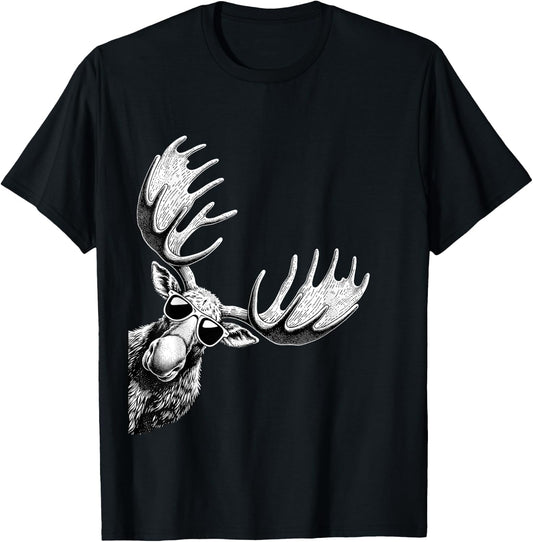 Funny Moose Wearing Sunglasses Alaska Moose Lovers T-Shirt - T-Shirt | Black