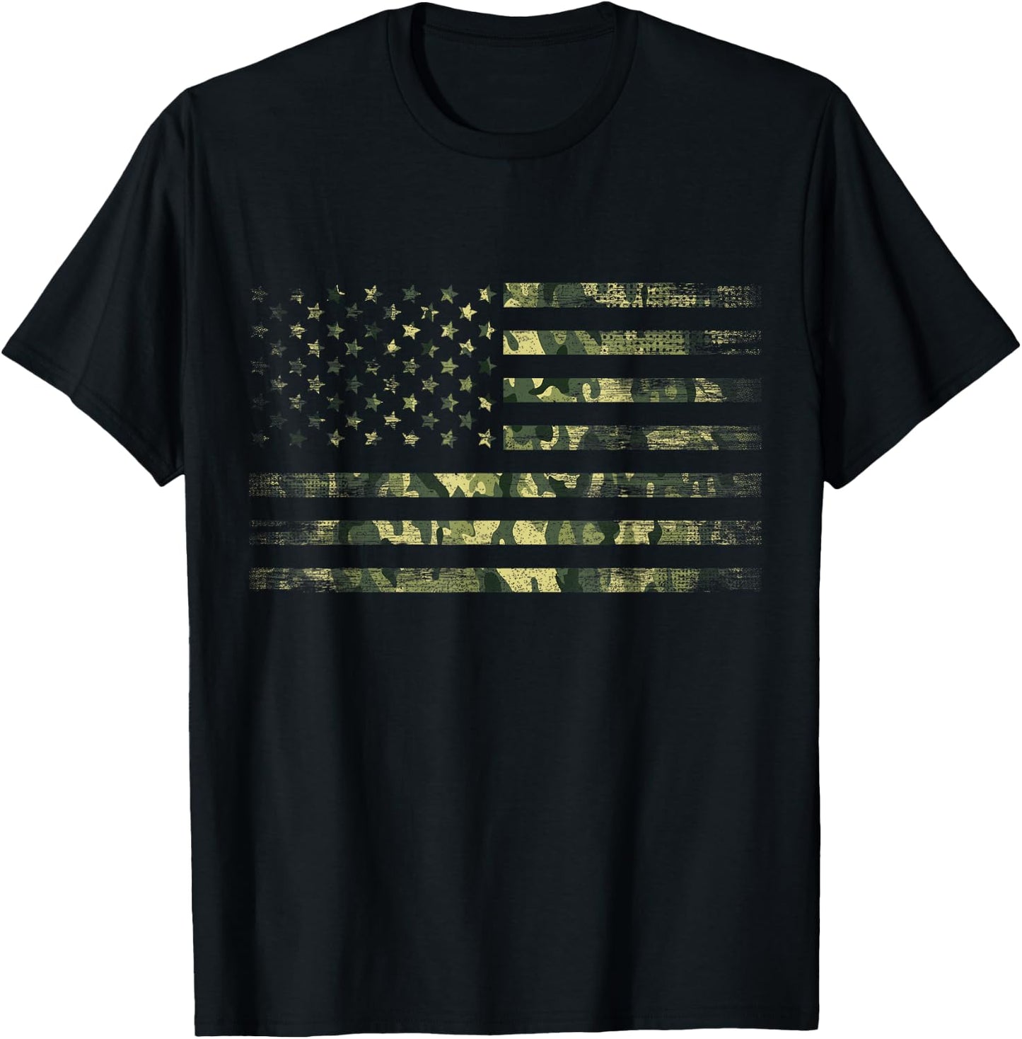 American USA Flag Green Camouflage T-Shirt - T-Shirt | Black