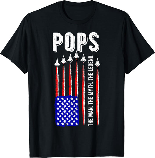 USA American Flag Pops Man Myth Legend Daddy Father T-Shirt - T-Shirt | Black