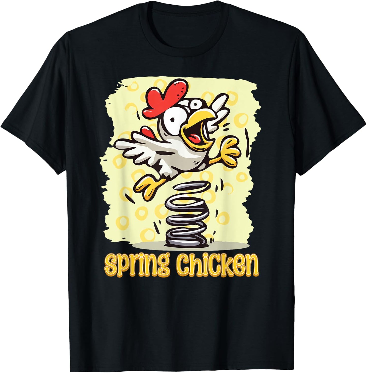 Spring Chicken Bouncy Flying Funny Gag Cartoon T-Shirt - T-Shirt | Black