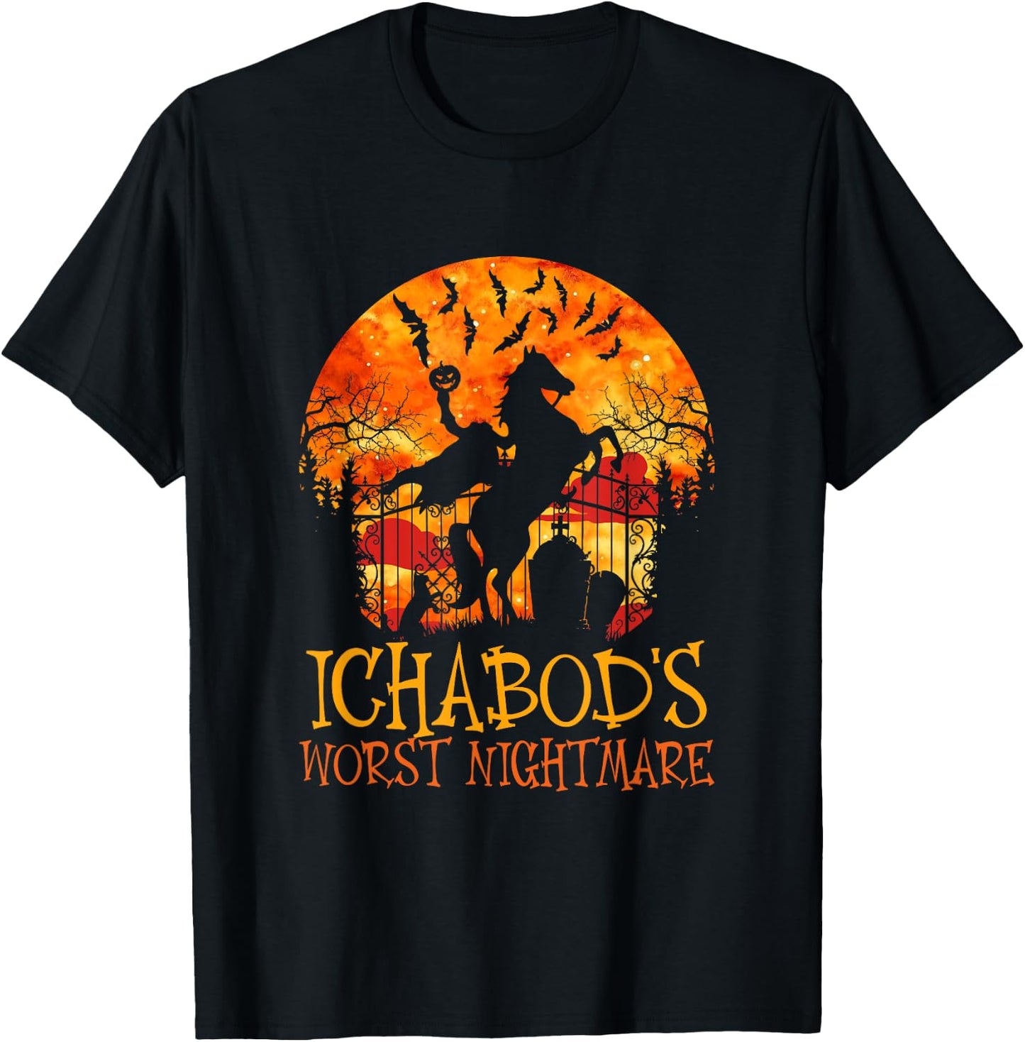 Ichabod's Worst Nightmare, Headless Horseman Halloween T-Shirt - T-Shirt | Black