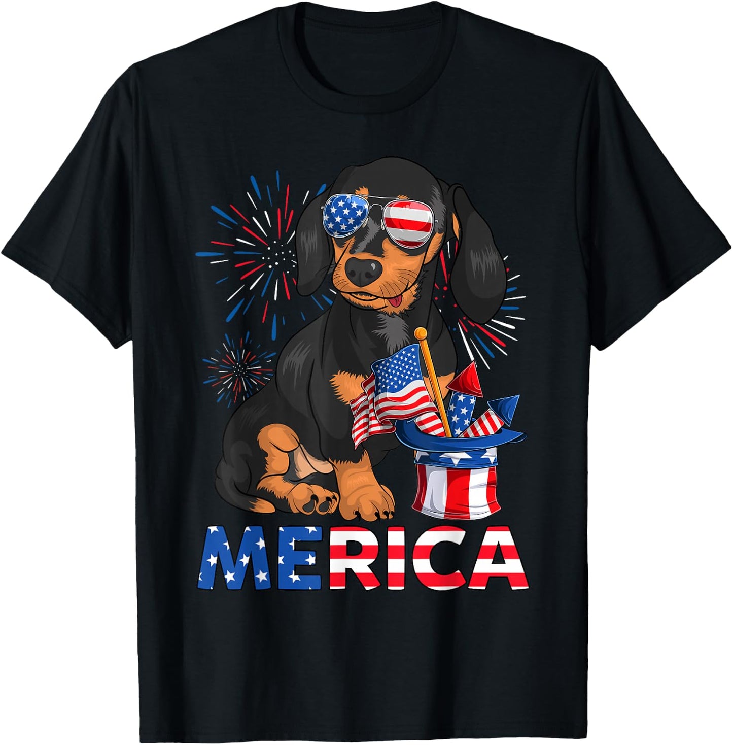 Patriotic Dachshund American Flag Doxie Lover 4th of July T-Shirt - T-Shirt | Black