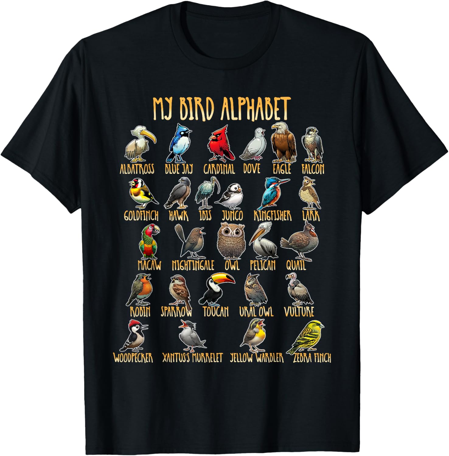 My Bird Alphabet - Bird Species for Children, Men, Women T-Shirt - T-Shirt | Black