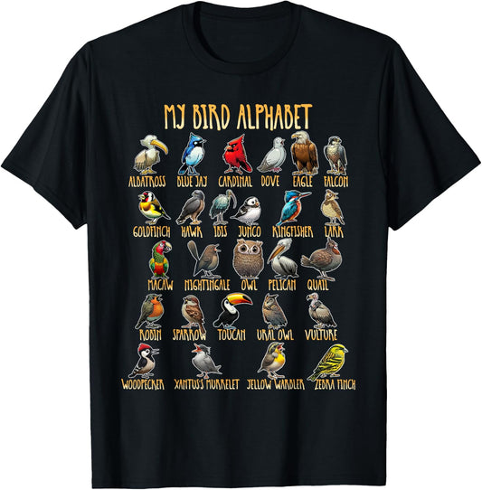 My Bird Alphabet - Bird Species for Children, Men, Women T-Shirt - T-Shirt | Black