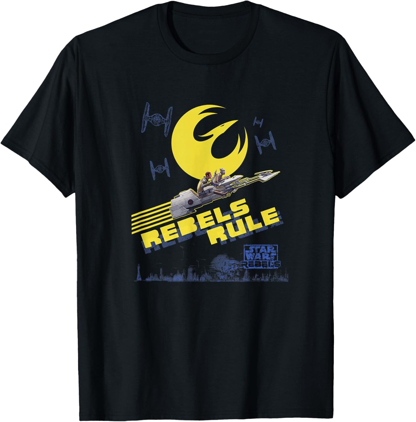 Star Wars Rebels Kanan & Zeb Riding Space Bikes Vintage V2 T-Shirt - T-Shirt | Black