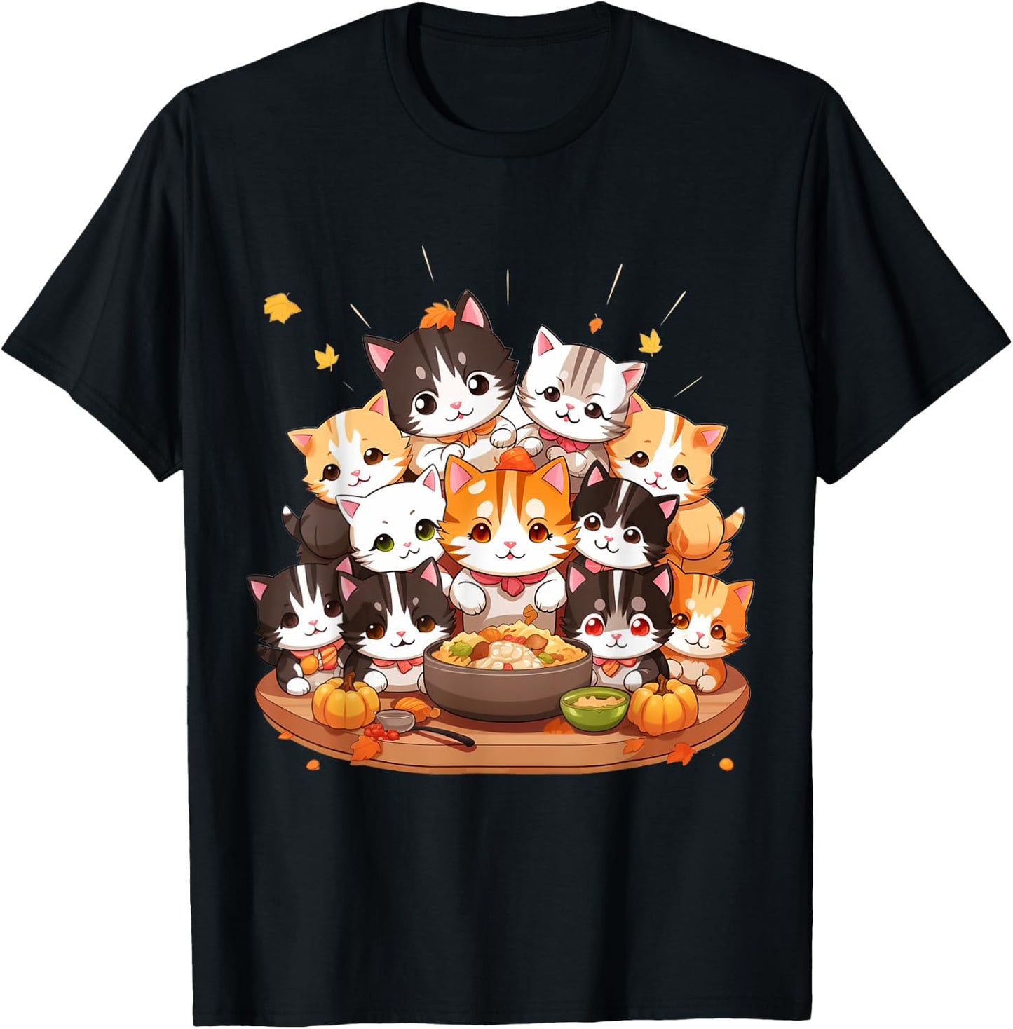 Cute funny cats celebrating thanksgiving autumn dinner T-Shirt - T-Shirt | Black