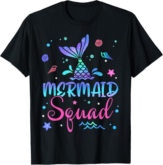 Mermaid Squad Birthday Mermaid Tail Family Matching Beach Women Girls Kids T-Shirt - T-Shirt | Black