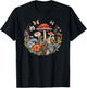 Flower Botanical Butterflies Mushroom Vintage Design T-Shirt - T-Shirt | Black