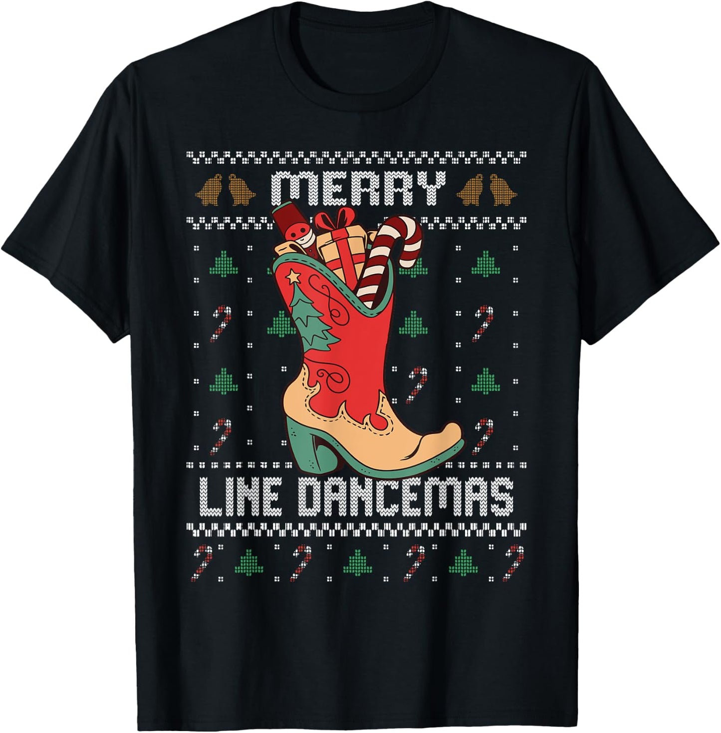 Country Music Girl Line Dance Ugly Christmas Sweater T-Shirt - T-Shirt | Black