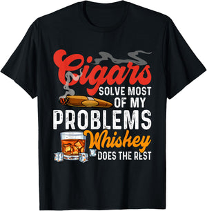 Cigars and Whiskey Funny Sayings Cigar Smoking Lover T-Shirt - T-Shirt | Black