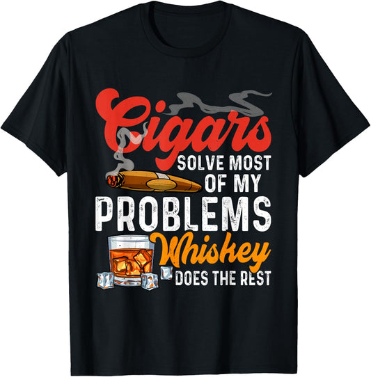 Cigars and Whiskey Funny Sayings Cigar Smoking Lover T-Shirt - T-Shirt | Black