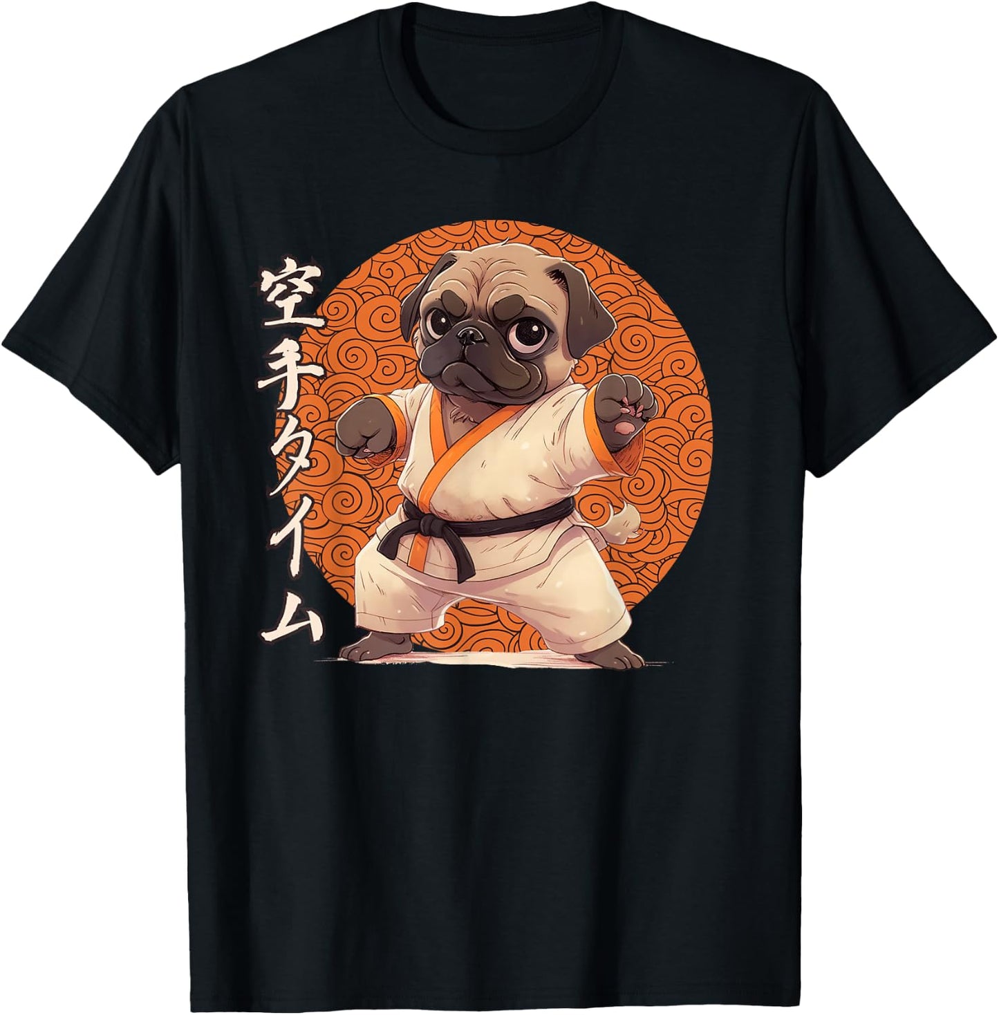 Pug Karate, Ninja Pug Anime, Karate Pug T-Shirt - T-Shirt | Black
