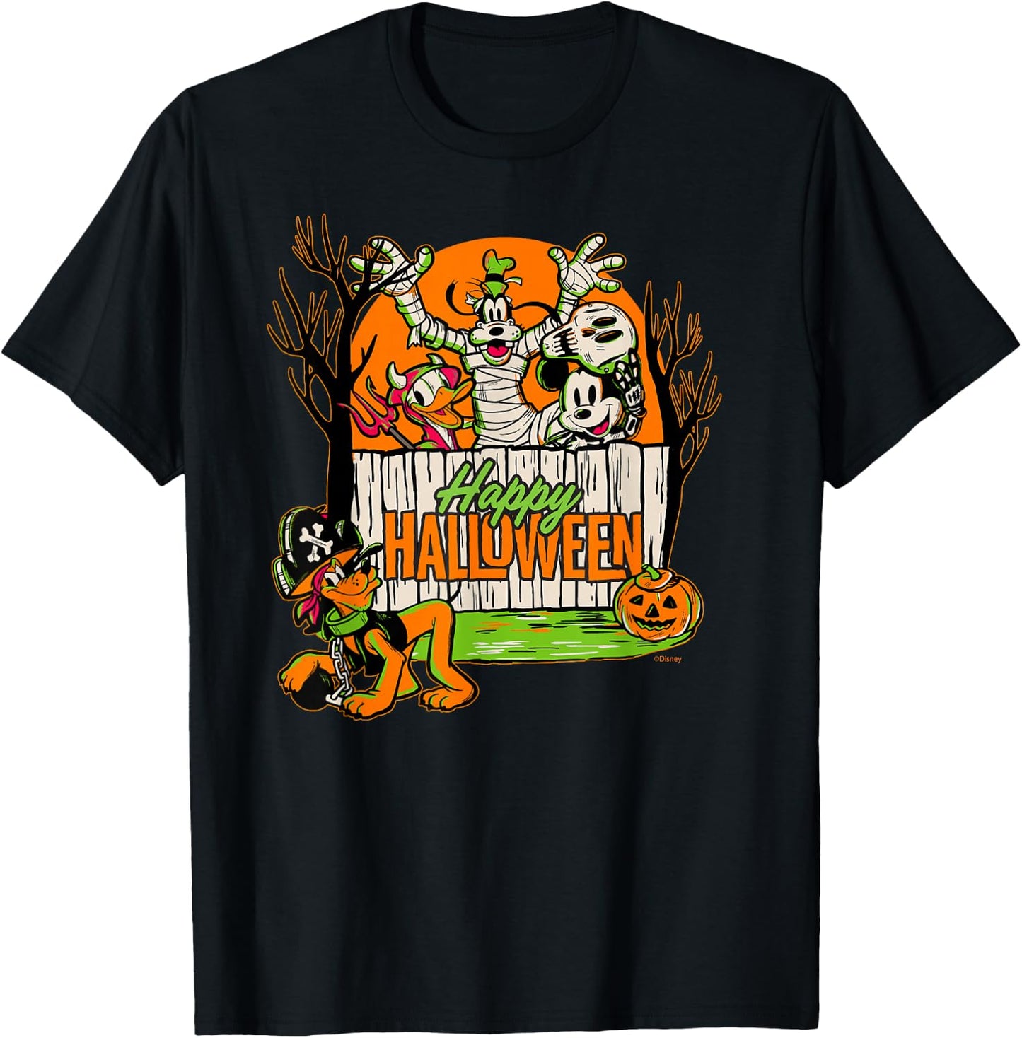 Disney 100 Mickey Donald Goofy & Pluto Happy Halloween D100 T-Shirt - T-Shirt | Black