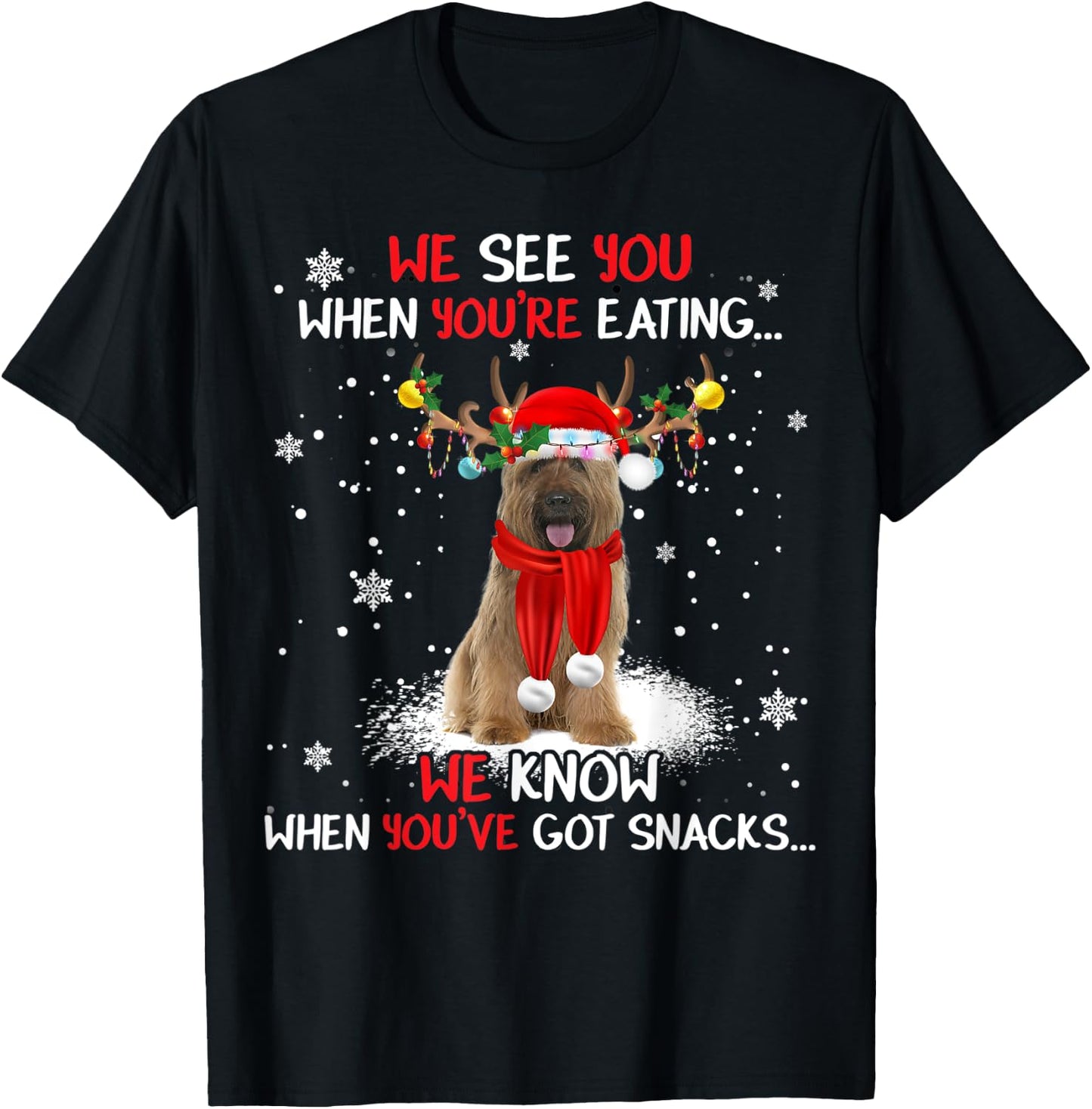 Santa Briard Reindeer Light Christmas Pajama T-Shirt - T-Shirt | Black