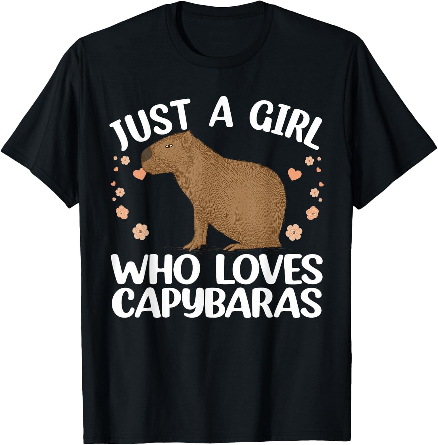 Cool Capybara Design Girls Rodent Animal Capybara Small T-Shirt - T-Shirt | Black