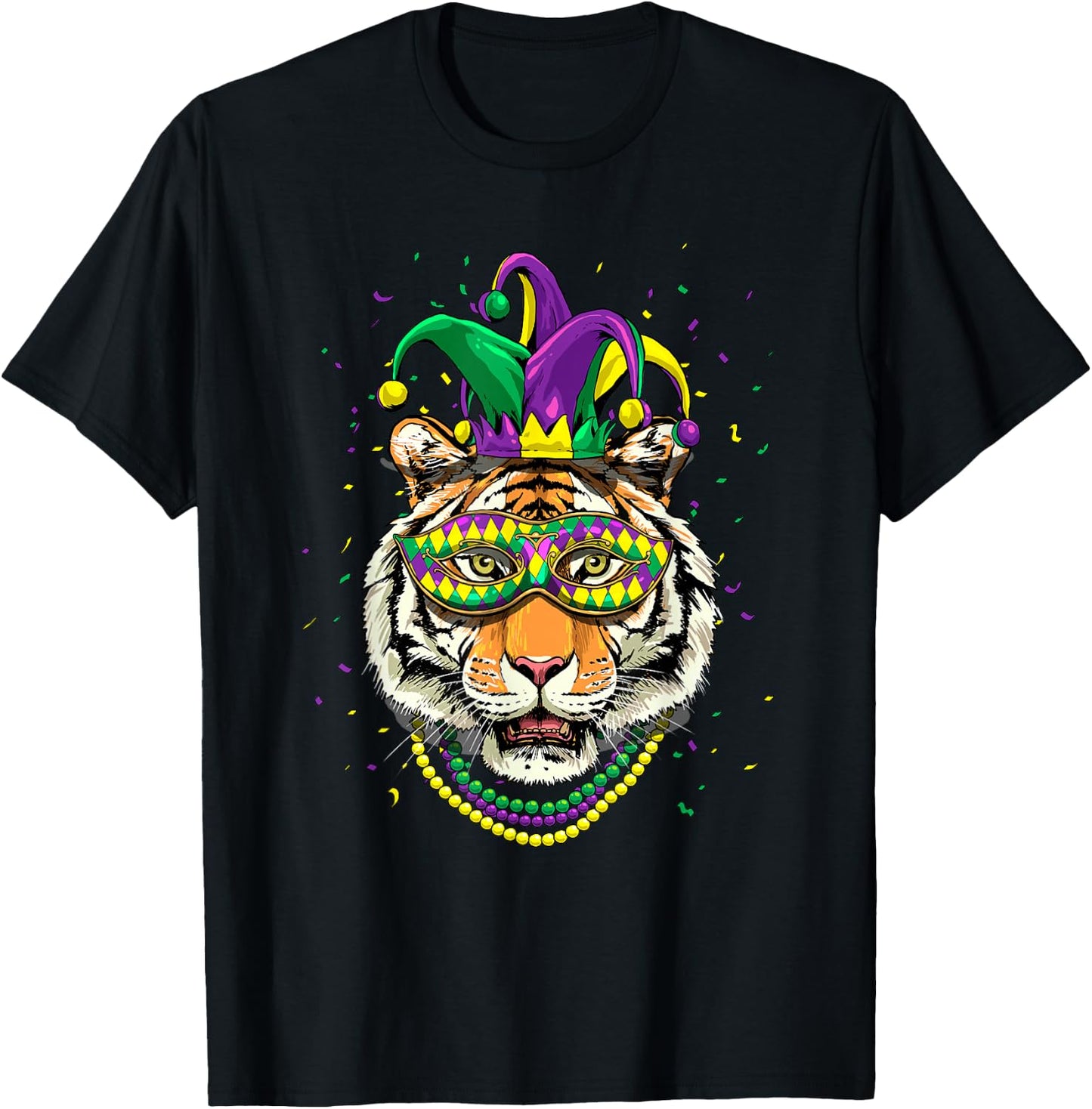 Tiger Mardi Gras Shirt Jester Animal Tiger Face Tiger Lover T-Shirt - T-Shirt | Black