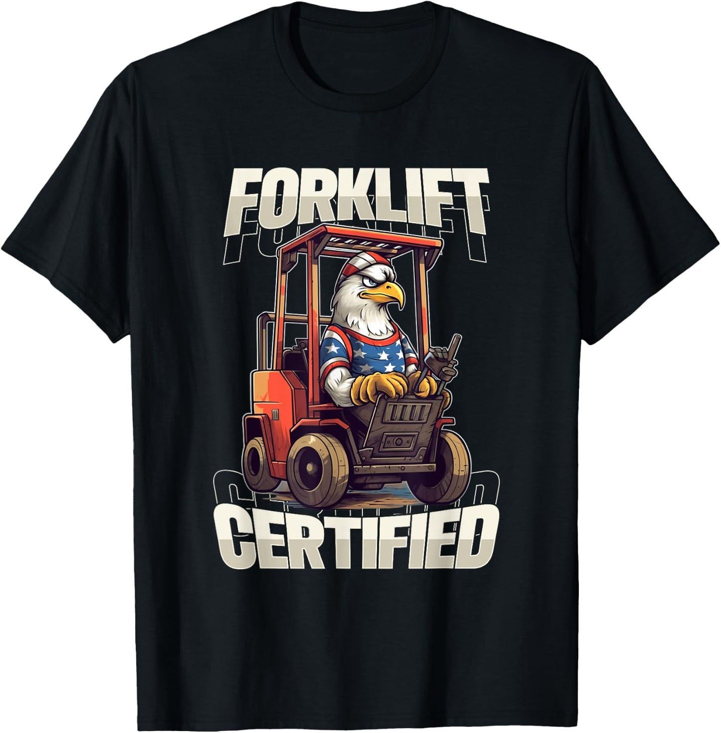 Forklift Certified Funny Bald Eagle Patriotic Operator Kids Men T-Shirt - T-Shirt | Black