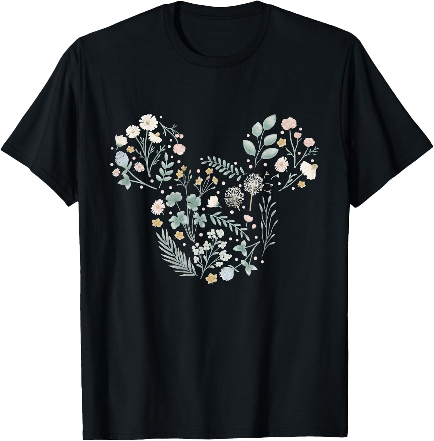 Disney Mickey Mouse Icon Spring Flowers T-Shirt - T-Shirt | Black